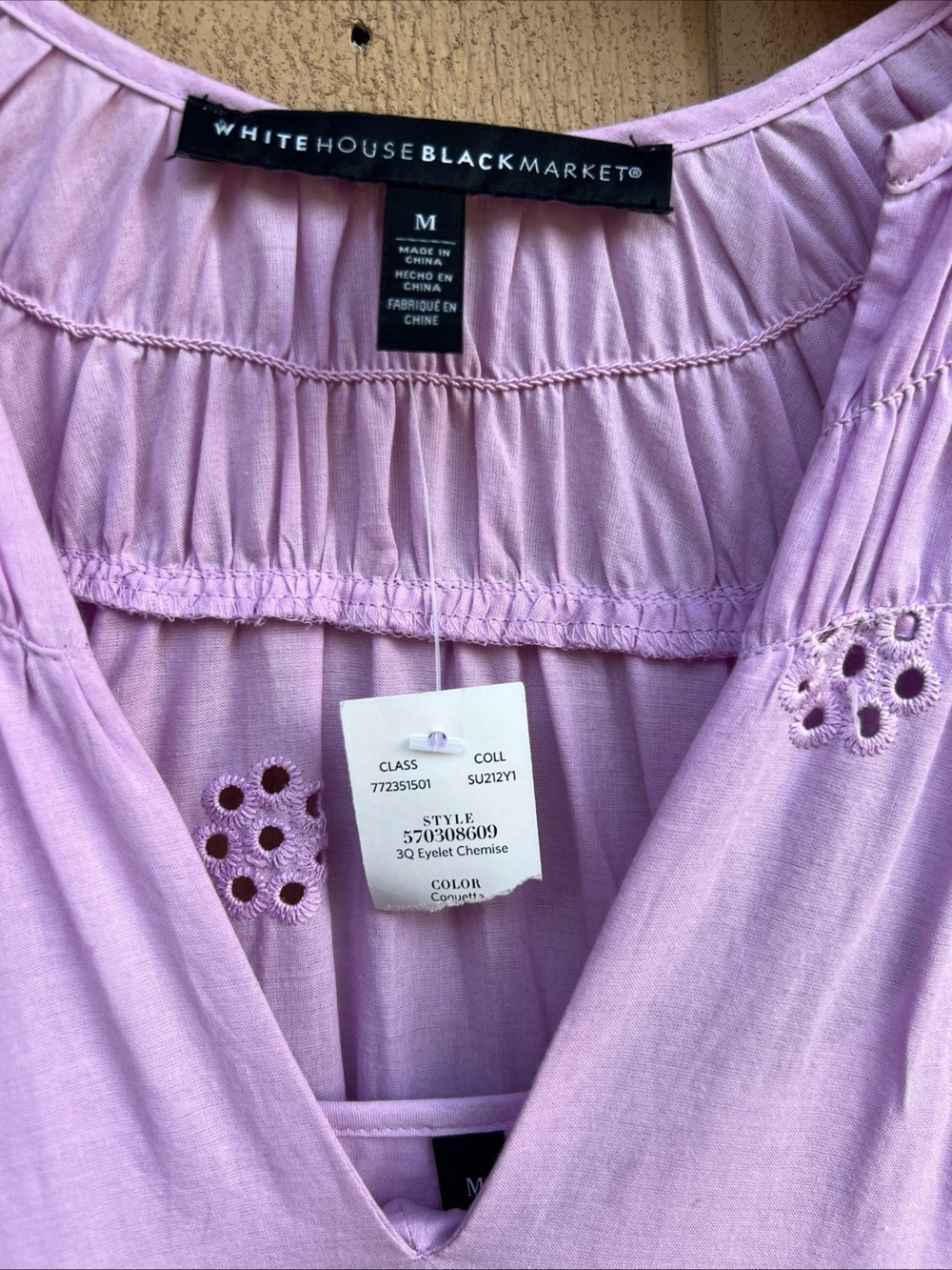 NWT White House Black Market Lavender Eyelet Chemise BALOON SLEEVES DRESS M/L - Picture 2 of 12